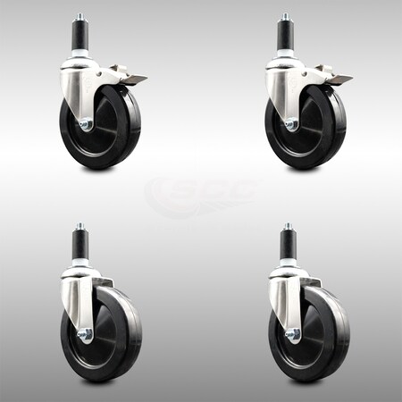 Service Caster 5 Inch 316SS Hard Rubber Swivel 1-1/4 Inch Expanding Stem Caster Lck Brake, 2PK SCC-SS316TTLEX20S514-HRS-2-S-2-114